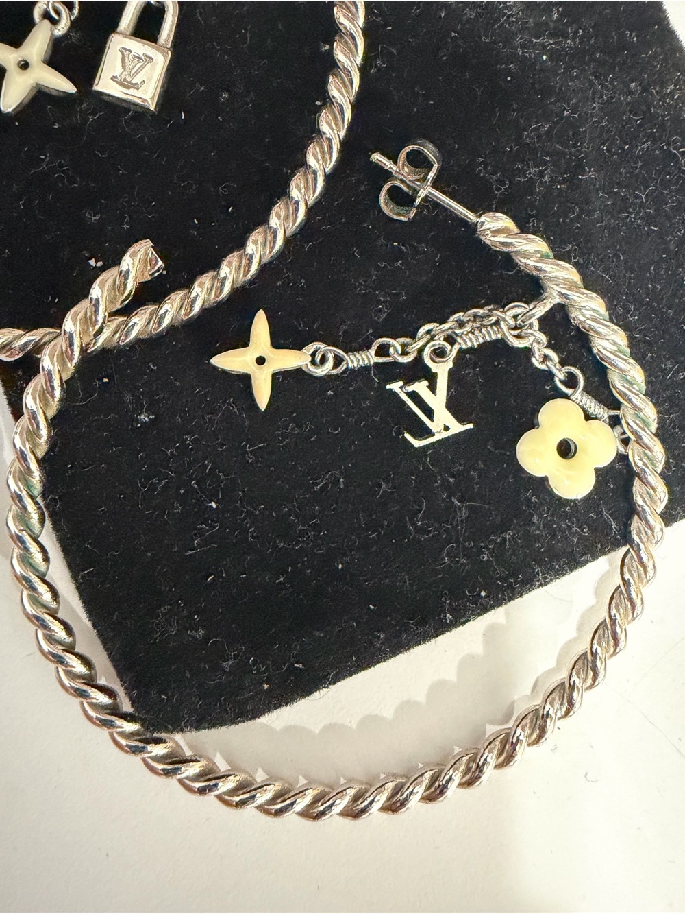 Louis Vuitton Silver-Tone Monogram Charm Hoop Earrings - Silver